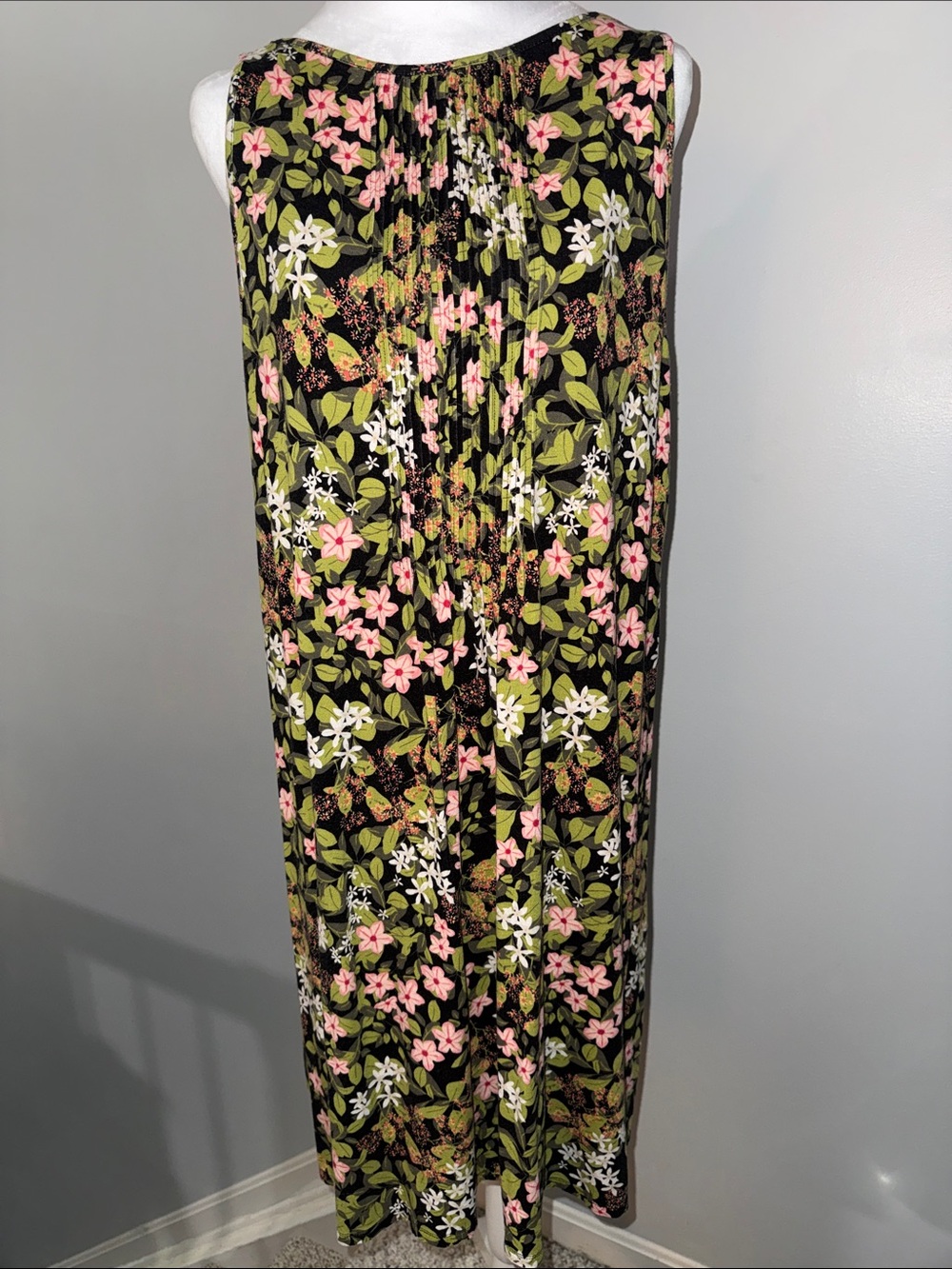 J. Jill Floral Black Dress with Pink & White Flowers Sz LP